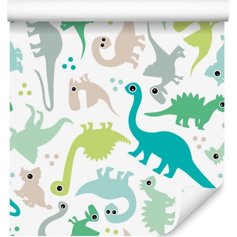 Carta da parati con dinosauri colorati e pois per soggiorno e camera da letto, 50x1000 cm (1/5)