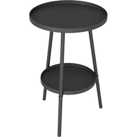 Table d'appoint ronde 2 niveaux Ø32 cm, métal noir, conception soignée (1/5)