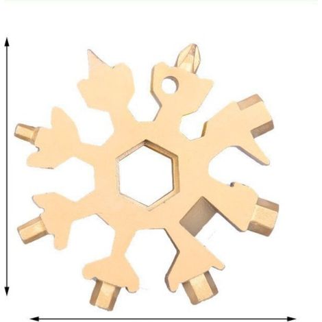 18-en-1 Outil Flocon Neige Multifonction, Portatif Porte-Clés Tournevis Ouvre Bouteille en Acier Inoxydable Outil Flocon de Neige pour les Voyages Quotidiens Camping Adventure Daily Tools (or)