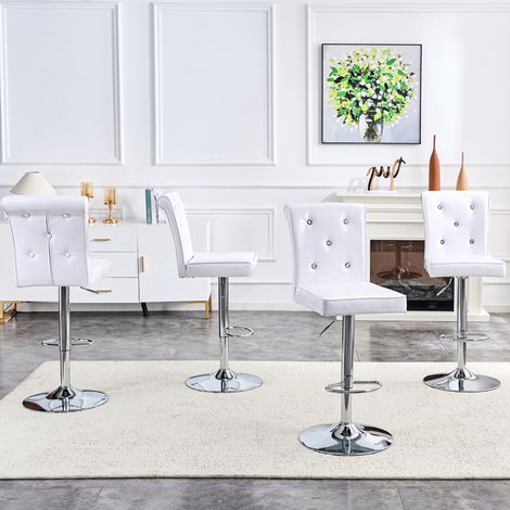 Set di 4 sgabelli regolabili bianchi in PVC effetto coccodrillo, schienale con strass, stile vintage (1/5)