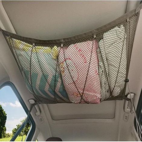 Filet de Rangement pour Voiture Sac Universel Respirant Cordon Réglable Adapté SUV et 4 Fixations Toit - (1/3)