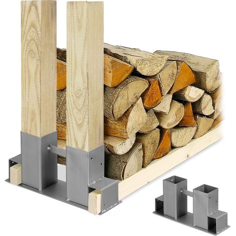 Relaxdays Wood Stacking Aid Set of 2, for Firewood, Flexible Log Rack, Storage Bracket, HWD: 16x34x10 cm, Metal, Grey