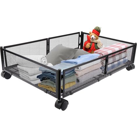 Rangement sous le lit Pliable conteneurs de rangement sous le lit avec roulettes pour Vêtements Jouets Livres Couverture-noir (1/5)