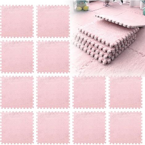 Set of 12 Soft Foam Puzzle Mats 30 x 30 cm – Interlocking Soft Floor Tiles for Living Room, Bedroom or Play Area Light Pink (1/5)