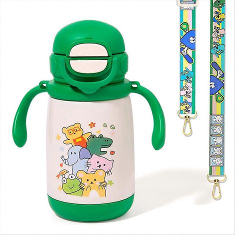13oz enfants isotherme bouteille d eau paille bec couvercle Shoulder sangle poignée 316 acier inoxydable bouteille d eau (1/5)
