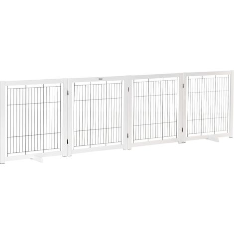 CHICFURN Cancelletto di sicurezza per cani 305 x 35,5 x 82 cm in legno bianco e acciaio (1/5)