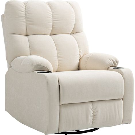 Sillón relax reclinable giratorio y mecedora con reposapiés, muelles ensacados y 2 portavasos, beige (1/5)