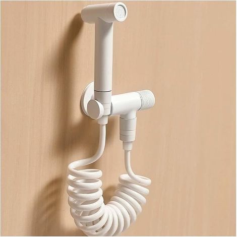 Rociador de bidé blanco para inodoro, kit de bidé de latón con manguera de resorte de 2 m, apto para baño, piscina, fregona, kit de bidé para inodoro (1/5)