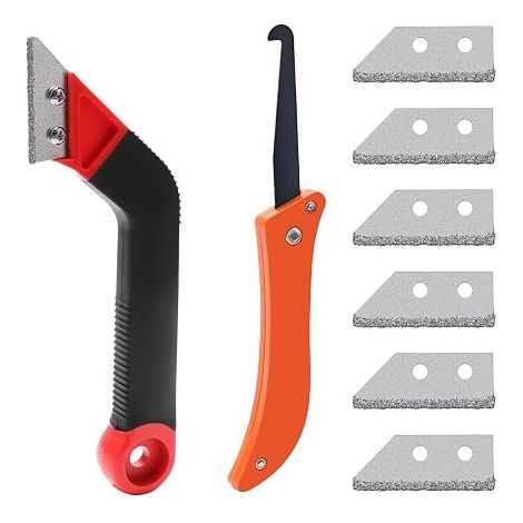Grout Scraper, Set of Tile Grout Scrapers with Replacement Blades and Angled Saw, Tile Cleaning Razor Scraper, Tile Jointer Scraper (1/5)