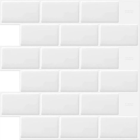 White self-adhesive brick-effect wall tiles for kitchen and bathroom backsplashes, 10 sheets, 30.5 x 30.5 cm (1/5)