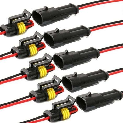 Ulisem wasserdichter Steckverbinder, 2-polige selbstverriegelnde elektrische Steckverbinder mit 16 AWG Marine-Kabel für Autos, Lkw, Boote und andere Verbindungen. (5er-Pack) (2 Stifte) (1/5)