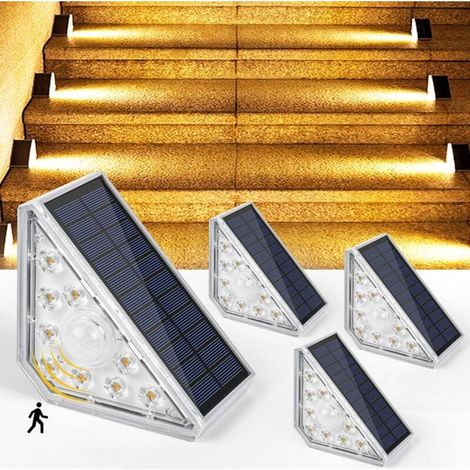 Luz solar para escaleras, 300 LM, iluminación solar exterior LED para escaleras con sensor de movimiento, luces solares exteriores impermeables IP67 para escaleras, jardín, patio, garaje, escalones, 4 (1/5)