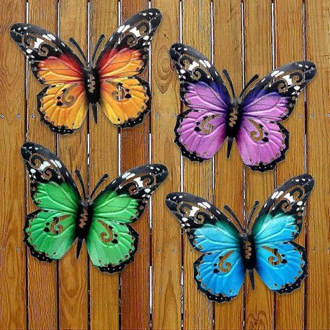 Décor mural papillon en métal 10,6 pouces, art mural suspendu pour patio jardin cour clôture salon, papillons décoratifs intérieur extérieur, décoration maison (1/4)