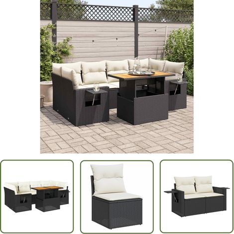 vidaXL Salon de jardin 7 pcs avec coussins noir résine tressée (1/5)