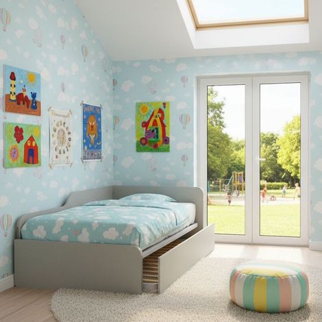 Divano letto piazza e mezza 120x190 con spalliera e secondo letto estraibile - Ecru cappuccino