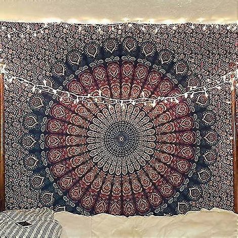 Tapisserie murale indienne Mandala multicolore, drap (bleu foncé, 95 x 73 cm) (1/5)
