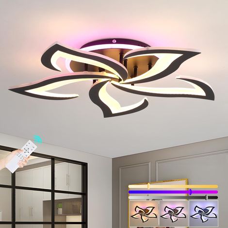 Plafonnier LED Dimmable 50W,Lustre Salon Moderne 5 Pétales,Noir 3000K-6000K,10-100%,ambiance RGB liée,APP,télécommande,mémoire,veilleuse,minuterie pour chambre salle à manger cuisine (1/5)