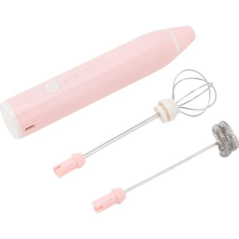 Mini batteur électrique multifonction sans fil avec 2 têtes de batteur, rose, idéal pour la maison et les cafés. (1/5)