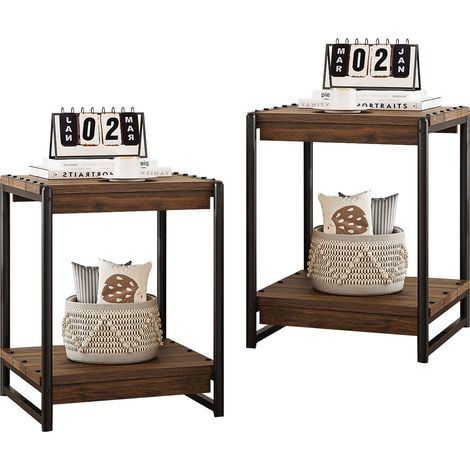 2 tables basses carrées 2 niveaux – bois métal noyer (1/5)
