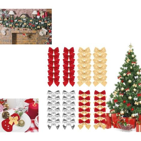 48 Pcs Christmas Bow Ornaments, Tree Bows, Holiday Decorations, 4 Colors (1/5)