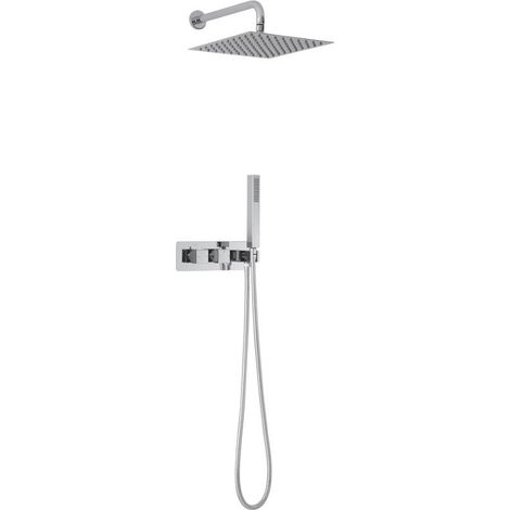 Milano Arvo 2 Outlet Twin Diverter Thermostatic Mixer Shower Valve with Wall Mounted 300mm Square Rainfall Shower Head and Hand Shower Handset with 1.75m Hose - Chrome