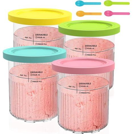 Lot de 4 bacs à glace de 700 ml (24 oz) avec couvercle, compatibles avec les sorbetières Ninja. Accessoire pour pots de glace. (1/5)