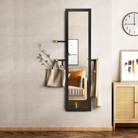 Specchio a corpo intero 2 in 1 specchio a corpo intero con cornice in legno 37 x 155 cm nero