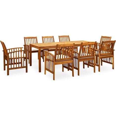 Ensemble à manger de jardin 9 pcs avec coussins Acacia solide (1/5)