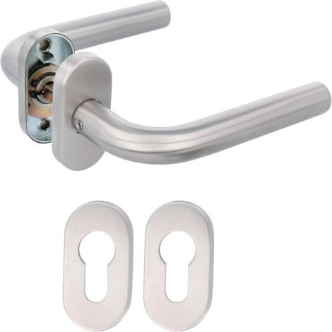 Amig - 9954 Jeu de Poignées Modèle 4 “O” avec Plaque Ovale - 136 x Ø19 mm - Acier Inoxydable 18/8 - Argent - Rosace en Acier Nickelé 65 x 31 mm