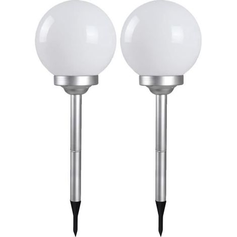 Boule lumineuse solaire - JUANIO - Lot de 2 - Ø25 x H67 cm - Blanche - LED 8h
