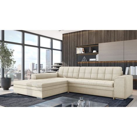Ecksofa Schlafsofa Sofa LUSAKA in Stoff Lincoln Creme Ottomane Links