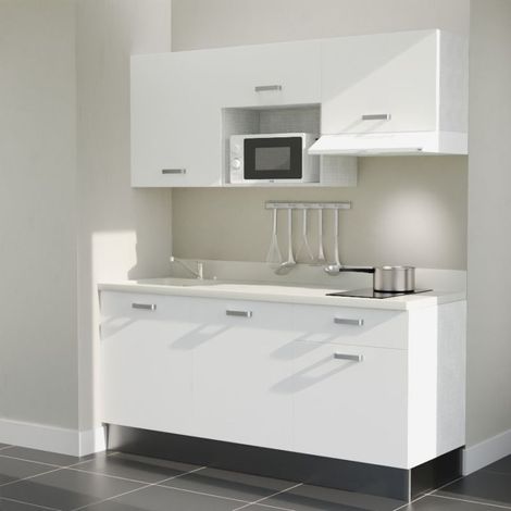 Kitchenette K30L - 180 cm - plan monobloc évier intégré Snova- évier à gauche - Façades Blanc + Electroménager inclus coloris Blanc (1/5)