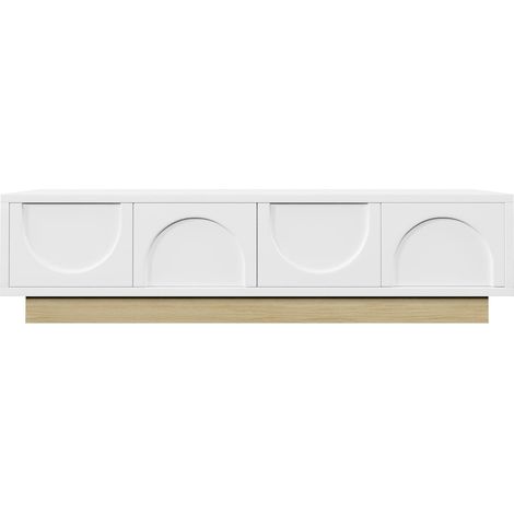 Moderner weißer TV-Ständer, minimalistisches geschwungenes Design, viel Stauraum und Kabelmanagement, 175 x 40 x 41.5 cm (1/5)