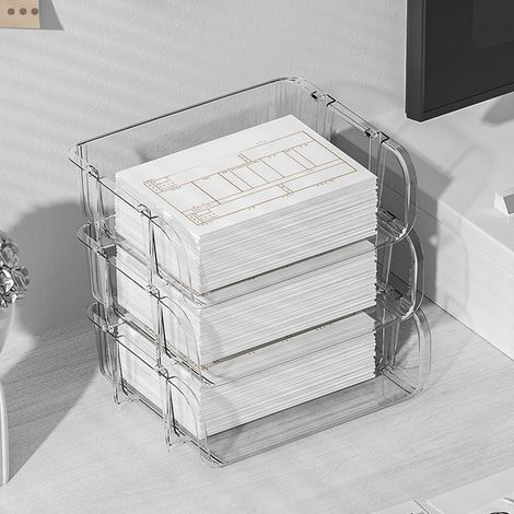 Organisateur de bureau transparent pour fournitures de bureau - Range-papiers/séparateurs de documents - Empilable - Dimensions 26.5x33.2x8.5cm (1/5)