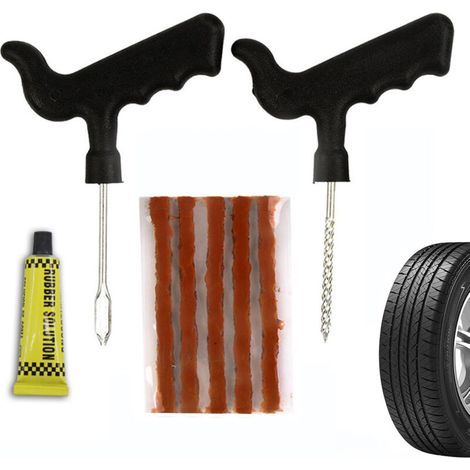Kit de Réparation Rapide pour Pneus – Alésoir Ergonomique à Poignée Piston + 5 Bandes Réparatrices – Compatible Voitures, Motocyclettes, Camions (1/5)