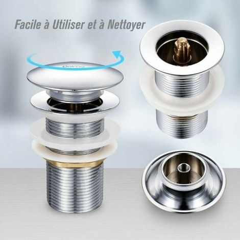 Bonde de lavabo pop-up sans trop-plein en laiton chromé G 1-1/4, système d'ouverture et de fermeture à bouton-poussoir (1/5)