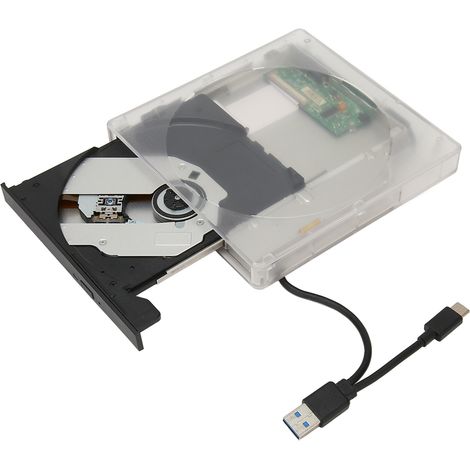 Graveur DVD externe USB 3.0 Type C transparent, prêt à l'emploi et silencieux pour ordinateur portable et de bureau (1/5)
