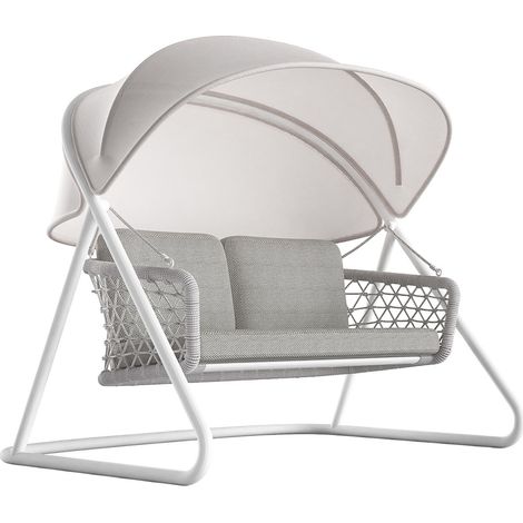 Dondolo da Giardino 2 Posti 185x137x154 cm con Tettuccio Parasole Regolabile Muses Grigio (1/2)