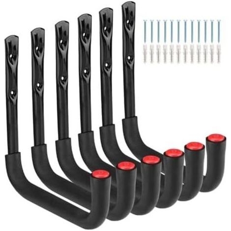 Lot de 6 crochets garage, 20 cm, robustes en acier et EVA, pour vélo, chaise, tuyau, intérieur extérieur - (1/5)