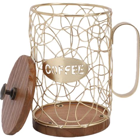 Coffee Pod Holder Organizer, Vintage Wooden and Metal Coffee Capsule Basket with 50 Capacity and Lid for Bar Countertop Storage (1/5)