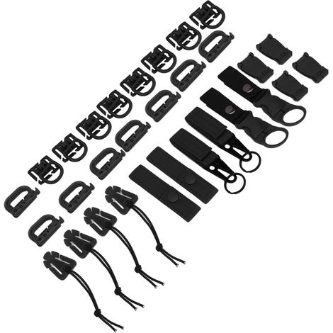 30 accessoires Molle, boucle en D pour sac à dos, sangle en nylon, accessoires pour sacs à dos pour pique-niques, camping et voyages - Noir (1/5)