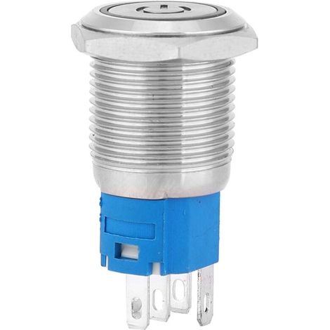Bouton poussoir rond 16mm métallique plat 12V avec anneau LED jaune et symbole ON/OFF, réinitialisation automatique (1/5)