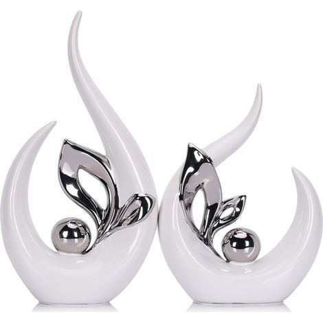 Sculpture Abstraite en Céramique - Objets de Décoration Moderne pour Salon, Statue Design Élégante pour Table Basse, Étagères et Bureau - Set de 2, Idéale pour Décoration Intérieur Contemporaine (1/5)