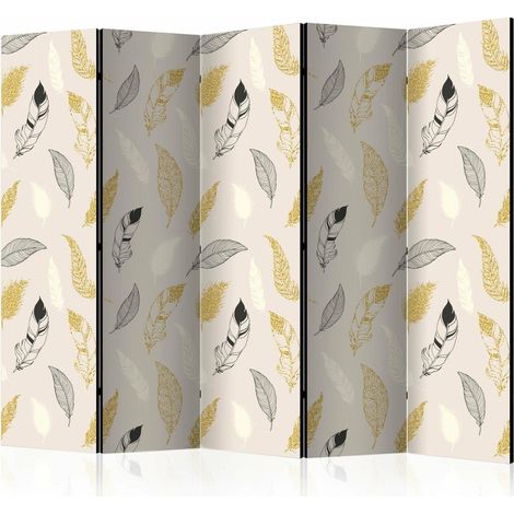 Paravent Design Feuilles Dorées pour Intérieur Élégant - Or et Beige