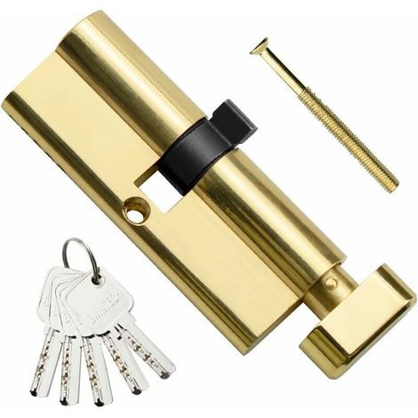 1 cylindre en laiton Euro 40T/40 mm, bouton/barillet de clé de 80 mm avec 5 clés horizontales en laiton, anti-crochetage, anti-perçage, anti-claquement, anti-choc, finition en laiton poli. B (1/4)