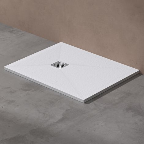 doporro Receveur de Douche à Carreler à Poser en Solid Surface Bac à Douche Rectangulaire Antiglisse Blanc Design Geoma09 80x100x3cm (1/5)