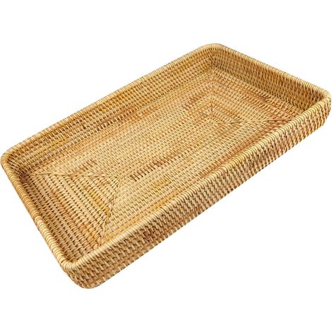 Handgeflochtene Tischplatte aus Rattan, Aufbewahrungskorb für Snacks, multifunktionales Serviertablett L (1/5)