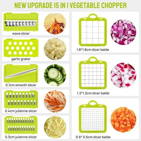 Mandoline à légumes acier inoxydable 13 lames 25 en 1 (1/4)