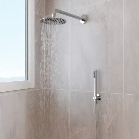 Kit incasso doccia serie Round tondo braccio, soffione e doccino con flessibile e presa acqua 1/2", ottone cromato AMBRA WATER