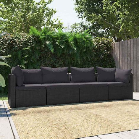 vidaXL Set de sofás de jardín 4 piezas y cojines ratán sintético negro (1/5)